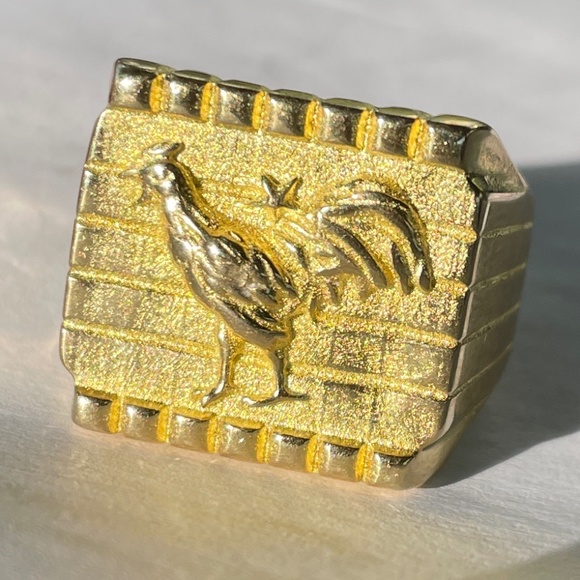 18K Gold Rooster Ring - Picture 4 of 4